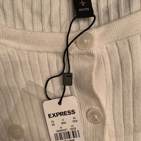 Express Petite Ribbed Crew Neck Cardigan - Picture 3 of 4